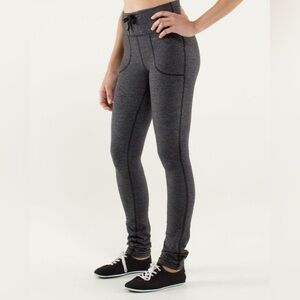 Lululemon Charcoal Black Pinstripe Skinny Will Slub Pant Drawstring Womens Sz 4